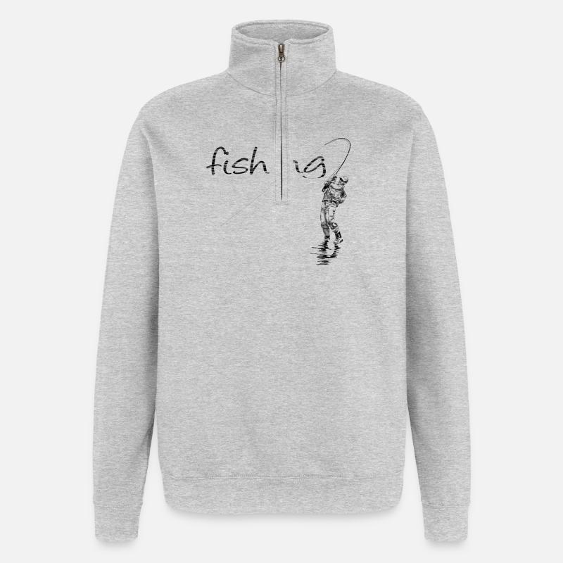 Pêche à la mouche - Sweat à zip 1/4 - gris chiné