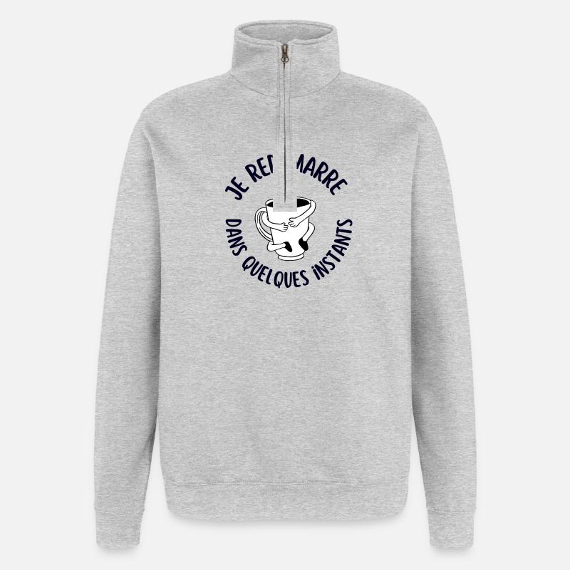 Addict au café  - Sweat à zip 1/4 - gris chiné