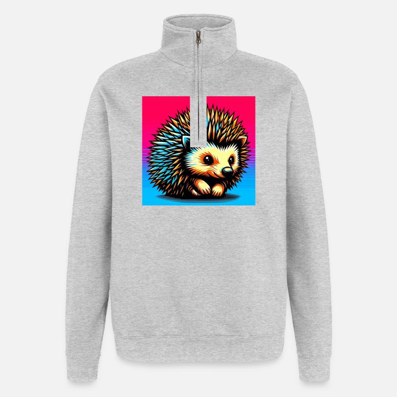 hérisson - Sweat à zip 1/4 - gris chiné
