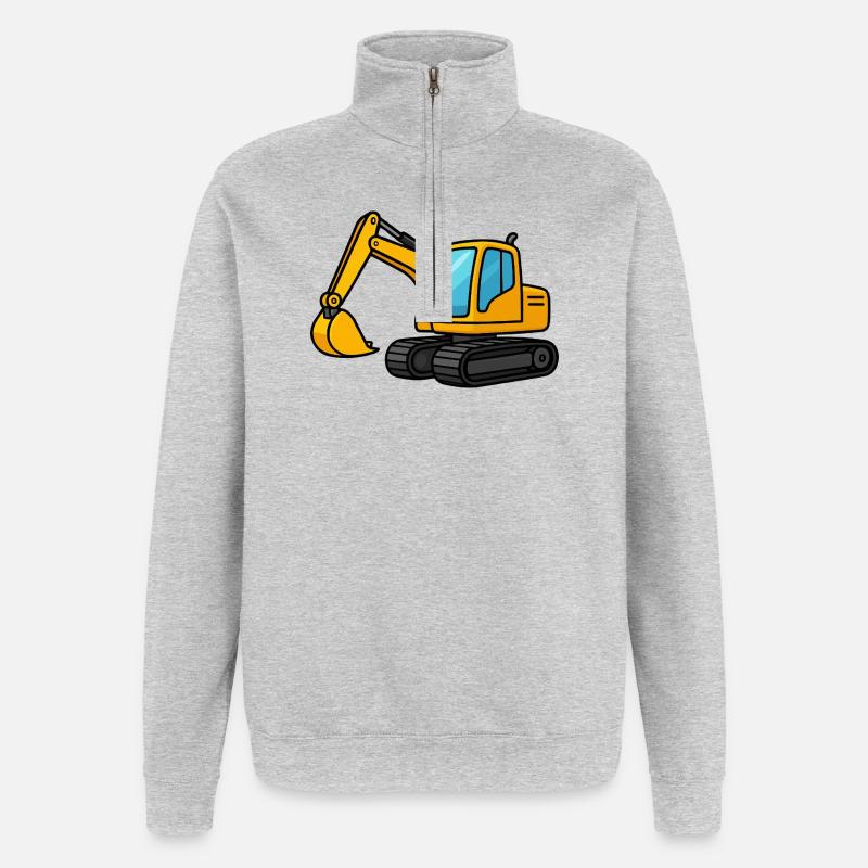 Miniaturbagger Illustration - Quarter-Zip-Sweatshirt - Grau meliert