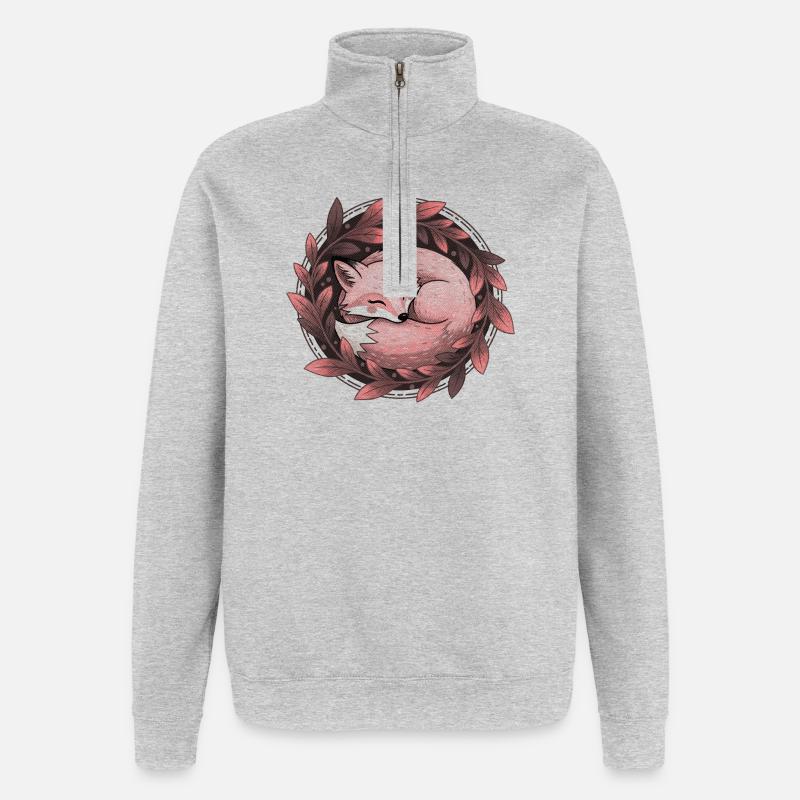 Red Fox Embraced by Autumn Leaves - Quarter-Zip Sweatshirt - heather grey