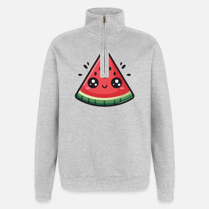 Tranche de pastèque kawaii - Sweat à zip 1/4 - gris chiné