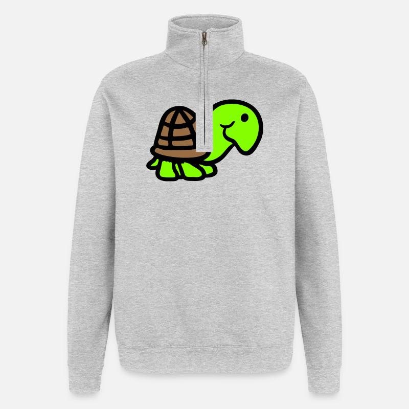 tortue mignonne souriante heureuse drôle - Sweat à zip 1/4 - gris chiné