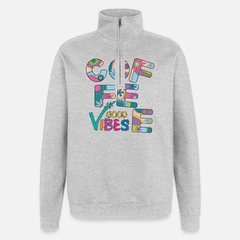 Vibrations du café - Sweat à zip 1/4 - gris chiné