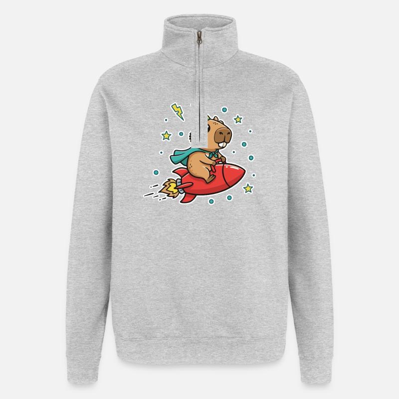 Capybara in Kinderrakete - Quarter-Zip-Sweatshirt - Grau meliert