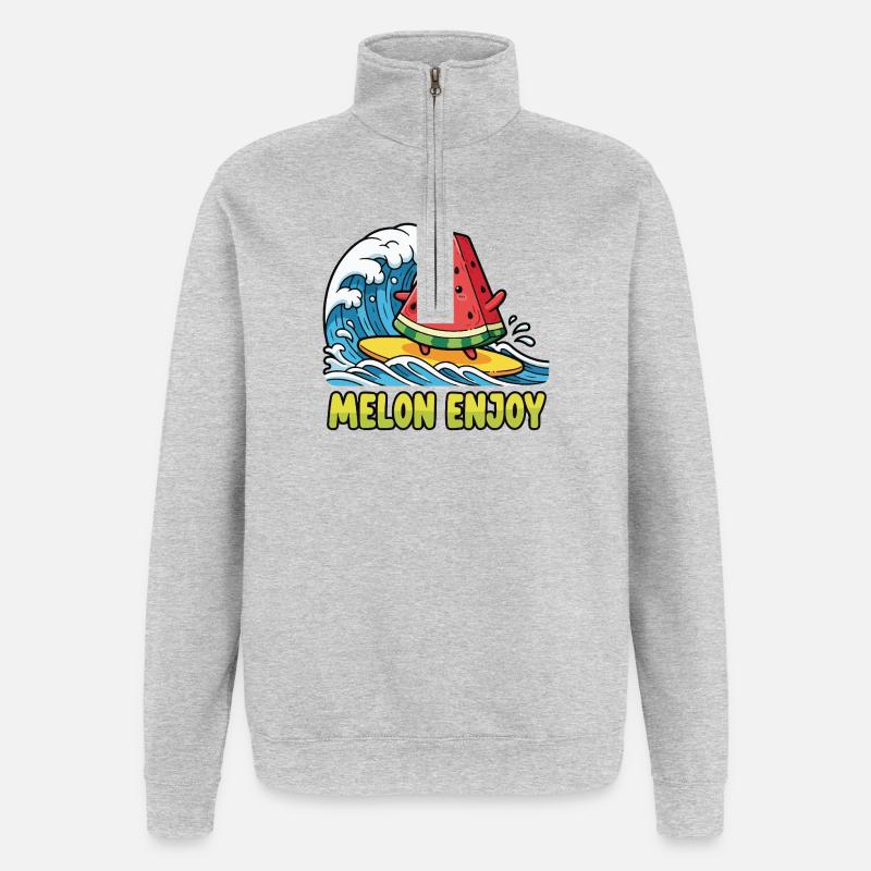 Surf pastèque - Sweat à zip 1/4 - gris chiné