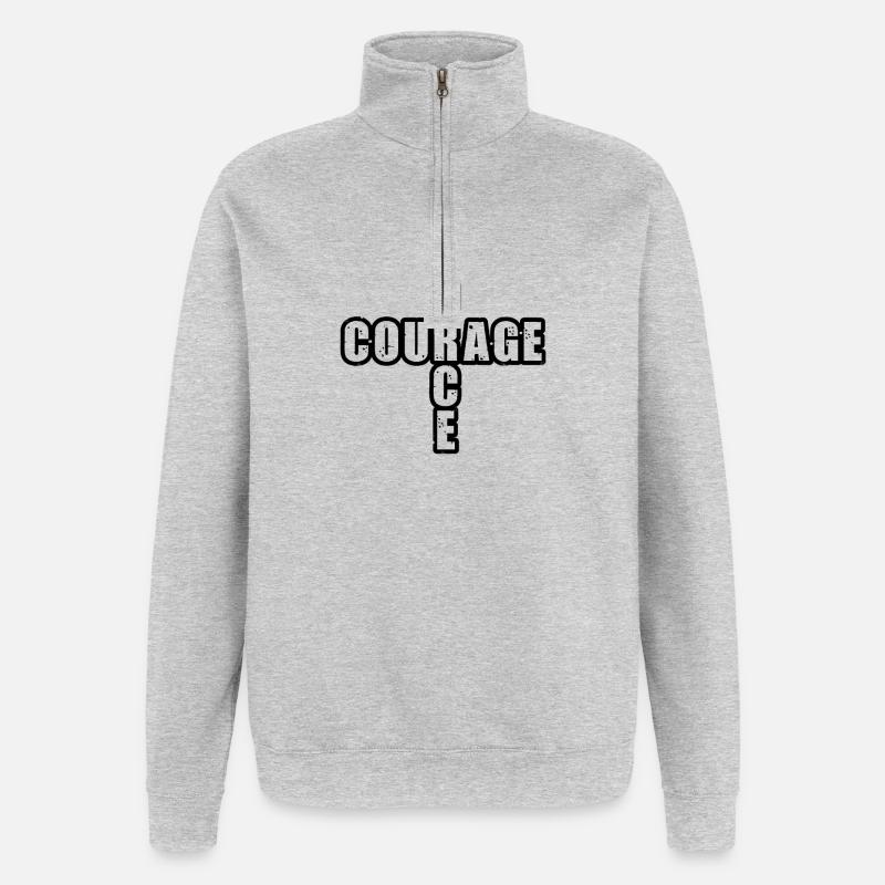 FORCE & COURAGE !  - Sweat à zip 1/4 - gris chiné