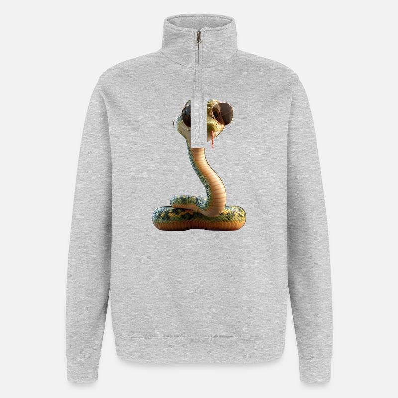 slange, python, kobra, klapperslange, slanger - Sweatshirt med 1/4 lynlås - grå meleret