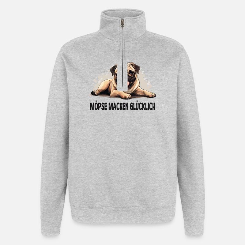 Möpse machen glücklich – Mops Fun Shirt - Quarter-Zip-Sweatshirt - Grau meliert