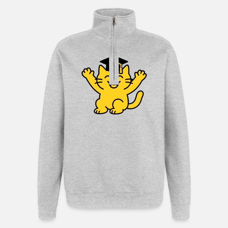 Bachelor Chat / Diplôme Chat - Sweat à zip 1/4 - gris chiné