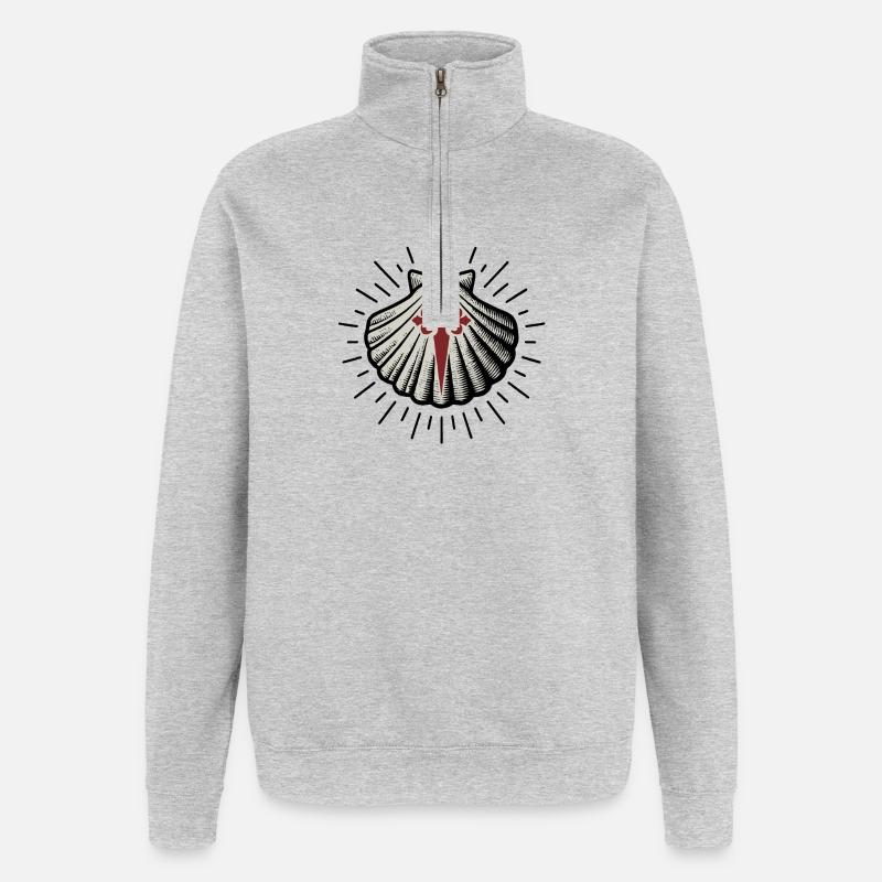 Coquille Saint-Jacques avec Croix de Saint-Jacques-de-Compostelle - Sweat à zip 1/4 - gris chiné
