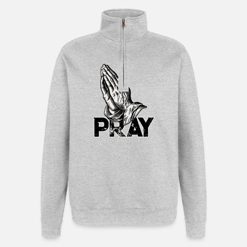 Les mains en prière prient - Sweat à zip 1/4 - gris chiné