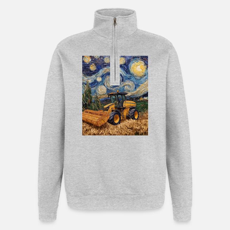 moissonneuse-batteuse fermier style van gogh étoilé - Sweat à zip 1/4 - gris chiné