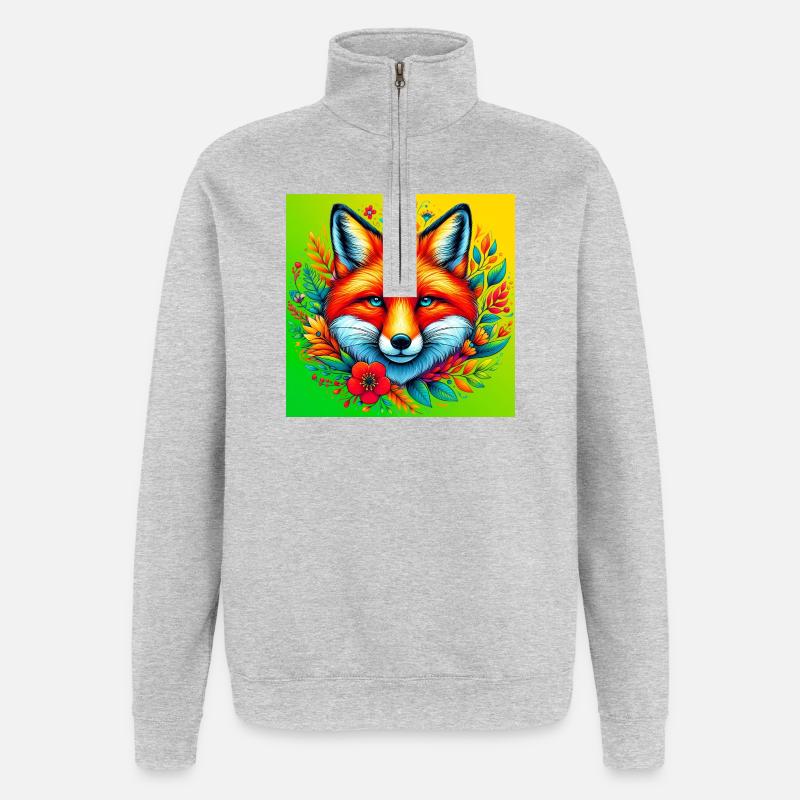 Fuchs - Quarter-Zip-Sweatshirt - Grau meliert