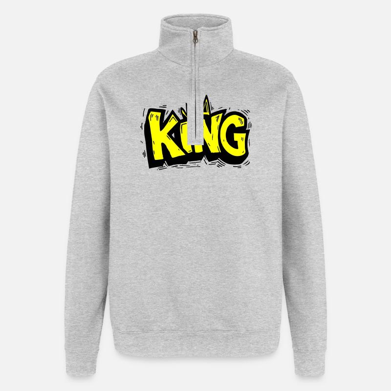 König Graffiti Schriftzug - Quarter-Zip-Sweatshirt - Grau meliert
