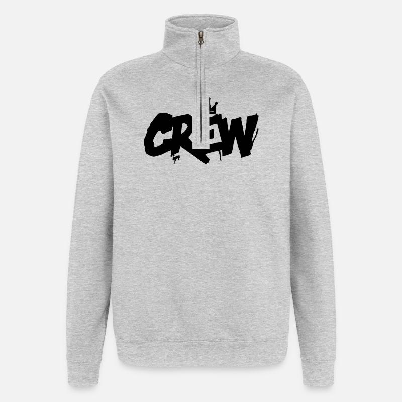 Crew Schriftzug - Quarter-Zip-Sweatshirt - Grau meliert