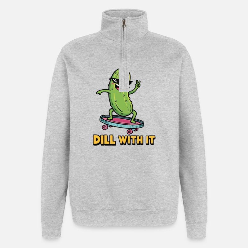 Ambiance cornichon - Sweat à zip 1/4 - gris chiné