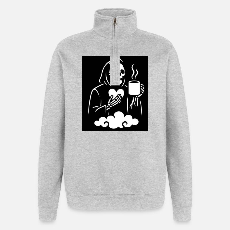 Grim Reaper Tasse à café Design - Sweat à zip 1/4 - gris chiné