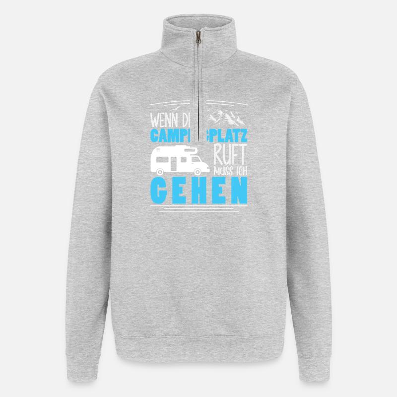 Camper Camping Caravane Dicton - Sweat à zip 1/4 - gris chiné