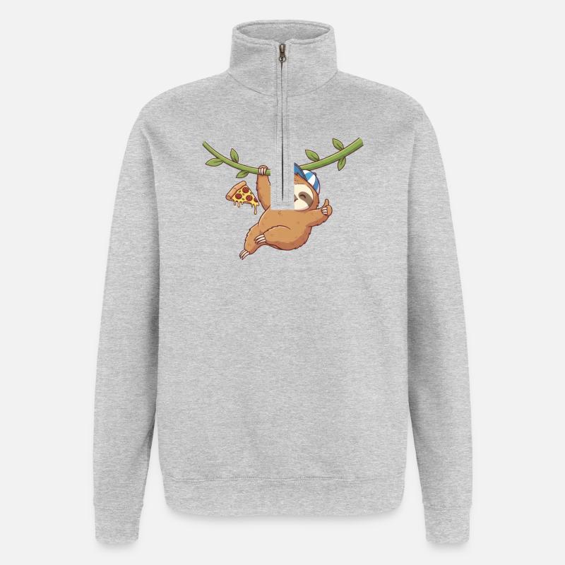 Cute sloth with pizza and cap - Quarter-Zip Sweatshirt - heather grey