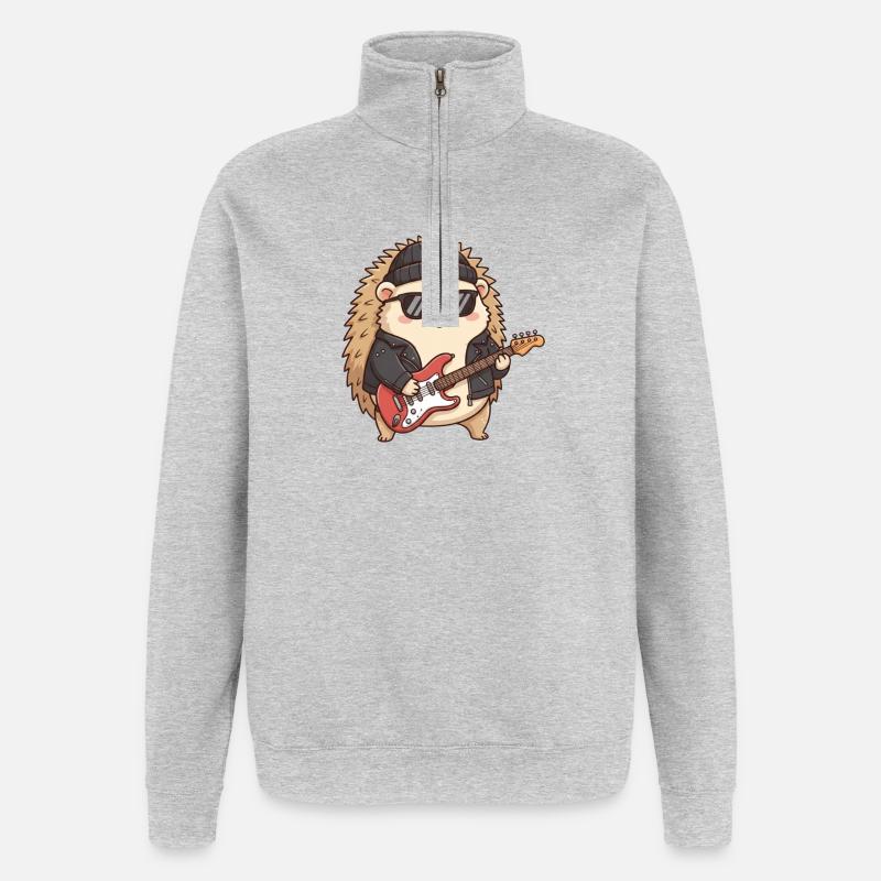 Cooler Igel mit Gitarrenkleid - Quarter-Zip-Sweatshirt - Grau meliert