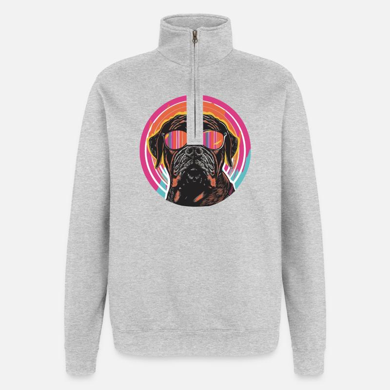 Schicker Hund mit Sonnenbrille - Quarter-Zip-Sweatshirt - Grau meliert