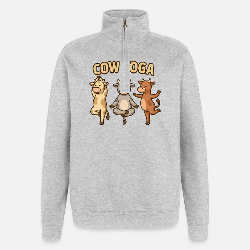Illustration de yoga de vache - Sweat à zip 1/4 - gris chiné