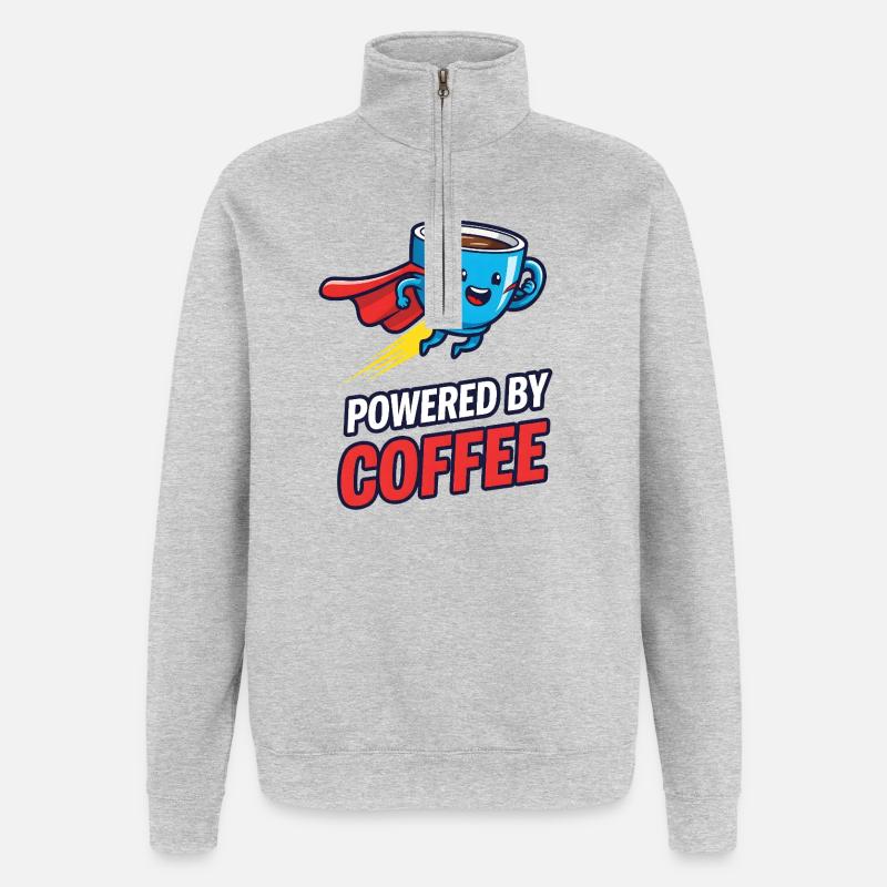 Powered by Coffee Lustiges Kaffee Motiv - Quarter-Zip-Sweatshirt - Grau meliert