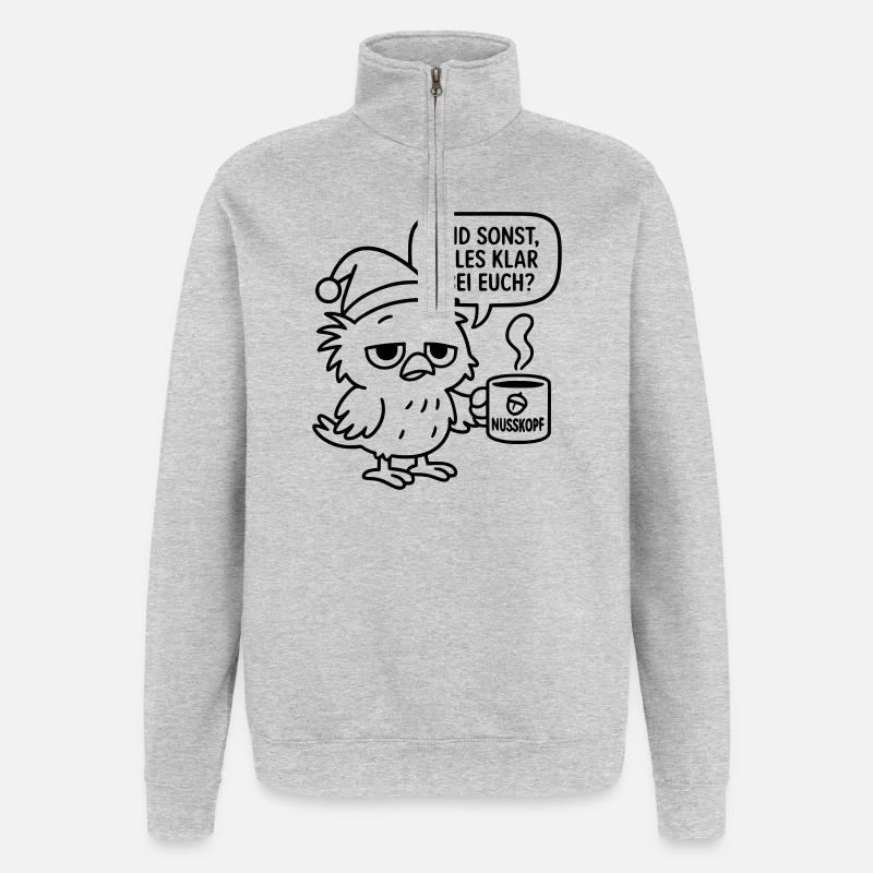 Morgenmuffel Vogel_mit_Kaffeetasse_und_Sprechblase - Quarter-Zip-Sweatshirt - Grau meliert