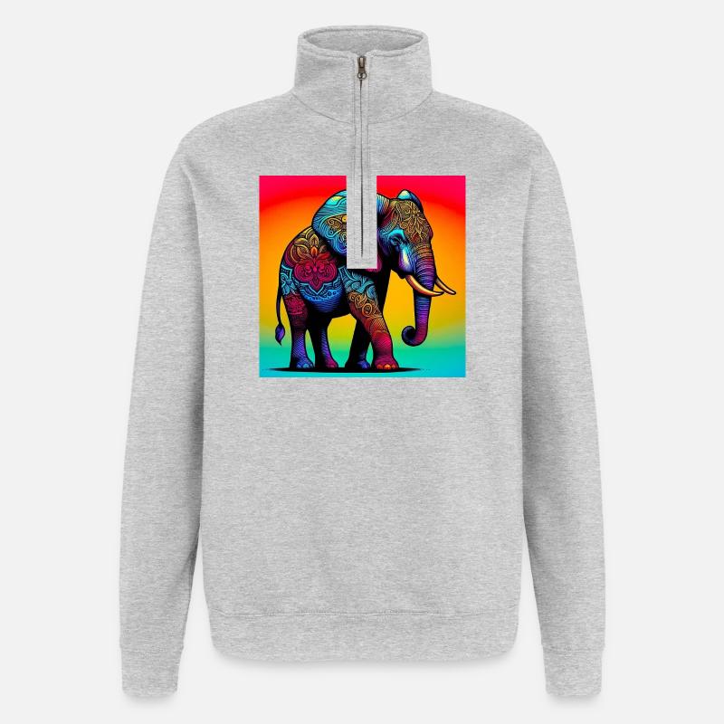 éléphant - Sweat à zip 1/4 - gris chiné