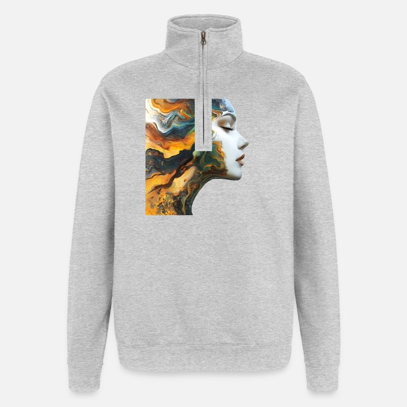 Farbenfrohe Gesichts-Kunst Illustration - Quarter-Zip-Sweatshirt - Grau meliert