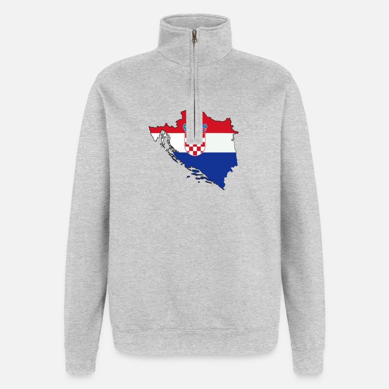 Contour du pays croate avec drapeau - Sweat à zip 1/4 - gris chiné