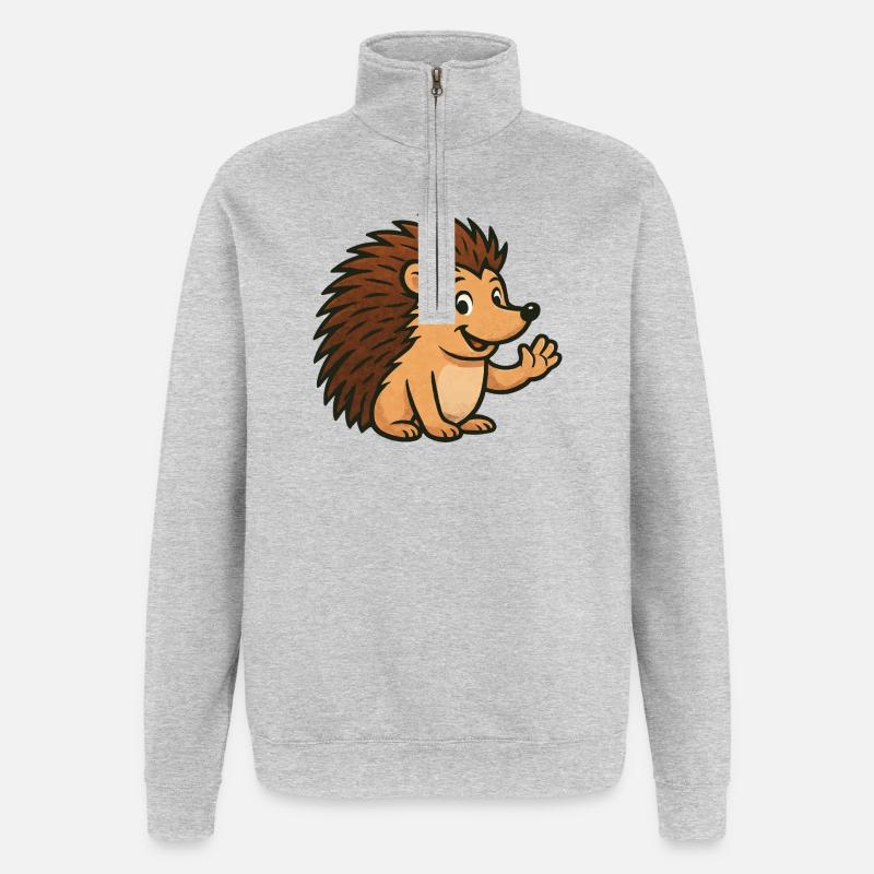 Hérisson mignon avec un visage heureux - Sweat à zip 1/4 - gris chiné