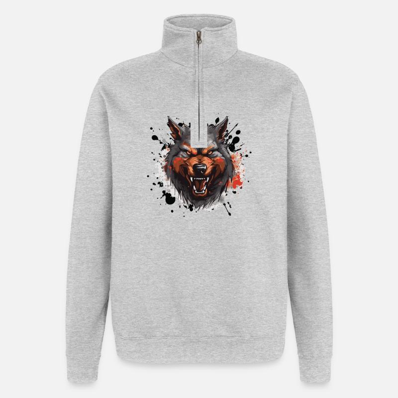 Wolf Tier - Quarter-Zip-Sweatshirt - Grau meliert