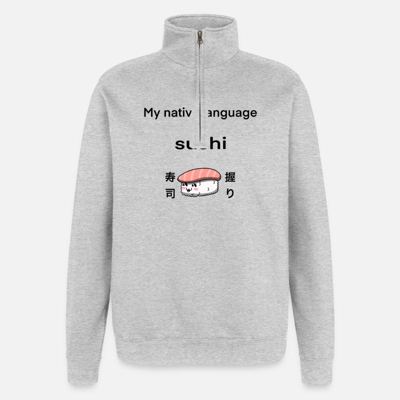Meine Muttersprache ist Sushi - Quarter-Zip-Sweatshirt - Grau meliert