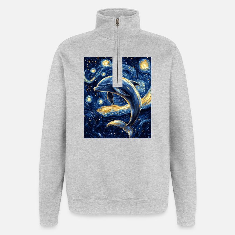 Delfin Van Gogh Style Starry - Quarter-Zip Sweatshirt - heather grey