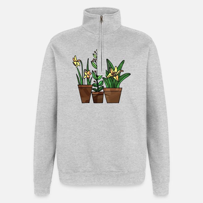 Fleur - Sweat à zip 1/4 - gris chiné