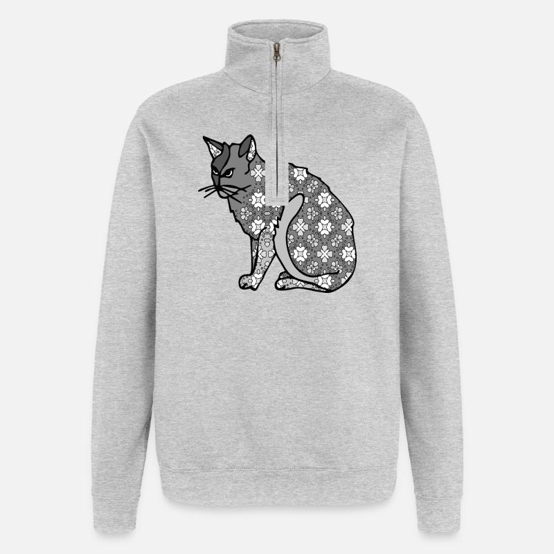 chat - Sweat à zip 1/4 - gris chiné
