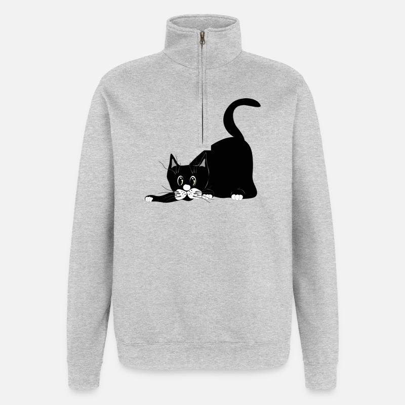chat - Sweat à zip 1/4 - gris chiné