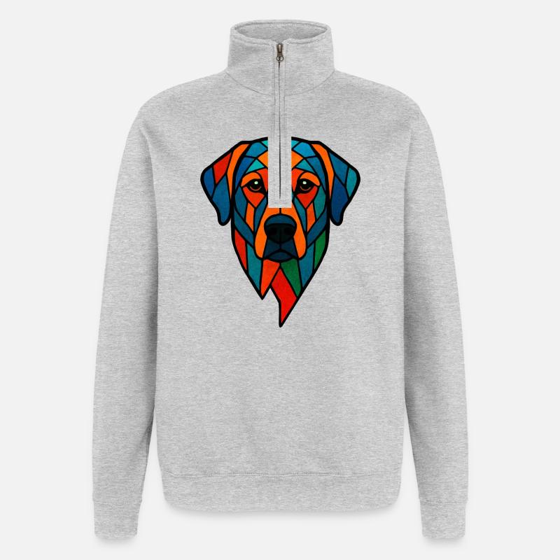 Geometrischer Labrador - Bunte Hundekunst - Quarter-Zip-Sweatshirt - Grau meliert