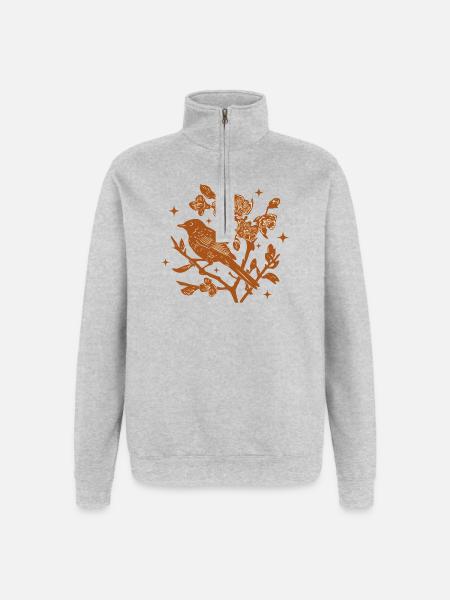 Silhouette Vogel und Herbstblumen - Quarter-Zip-Sweatshirt - Grau meliert