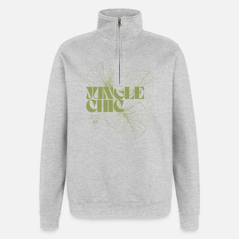 Dschungelblatt-Abenteuer-Design - Quarter-Zip-Sweatshirt - Grau meliert