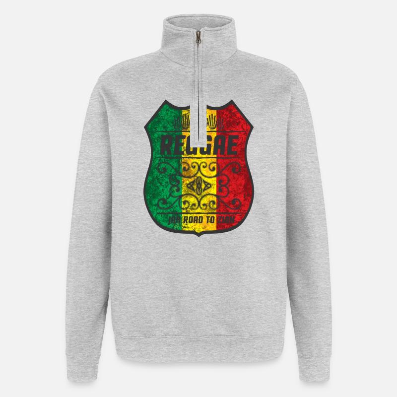 Motif drapeau reggae avec design culturel - Sweat à zip 1/4 - gris chiné
