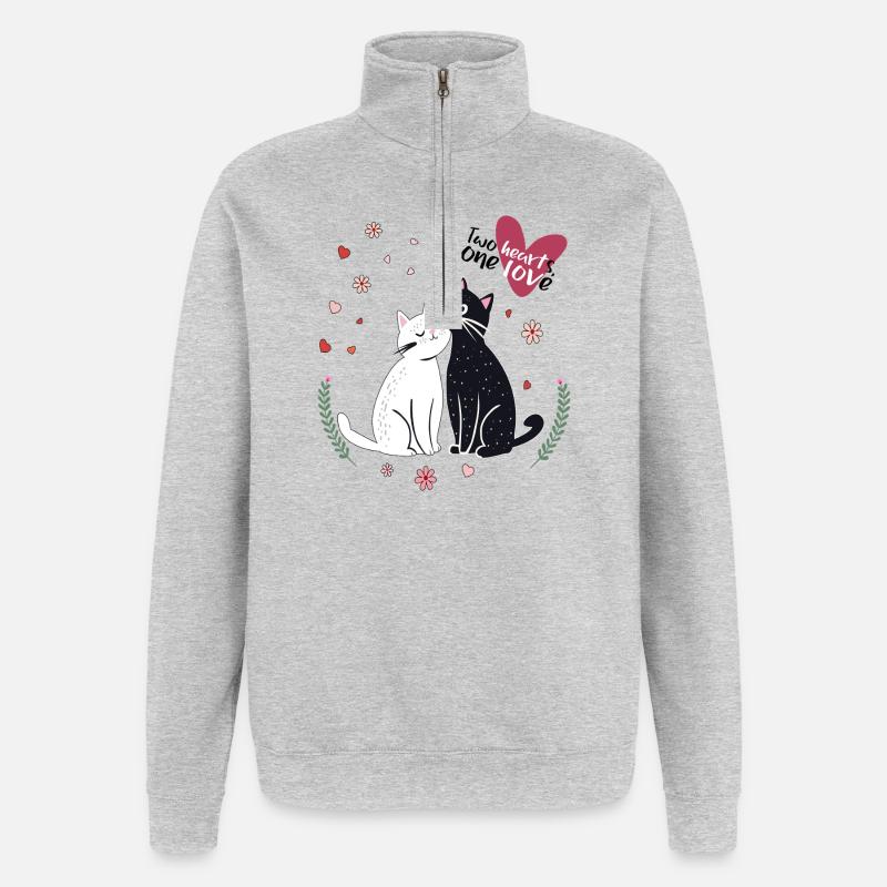 Chats joueurs avec des cœurs - Sweat à zip 1/4 - gris chiné