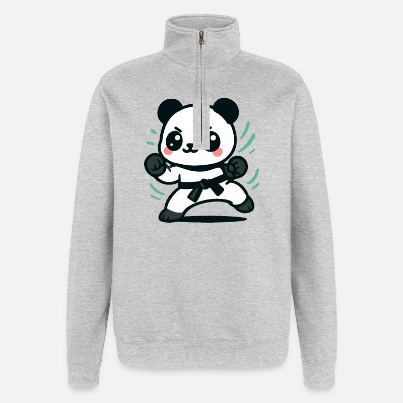 Conception d’arts martiaux Panda mignon - Sweat à zip 1/4 - gris chiné