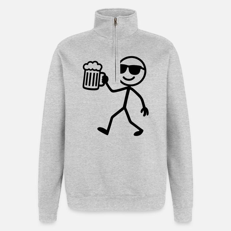 strichmännchen bier - Quarter-Zip-Sweatshirt - Grau meliert
