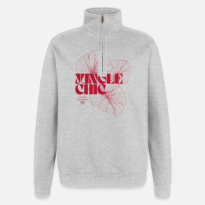 Jungle Chic Monstera Blatt Design - Quarter-Zip-Sweatshirt - Grau meliert