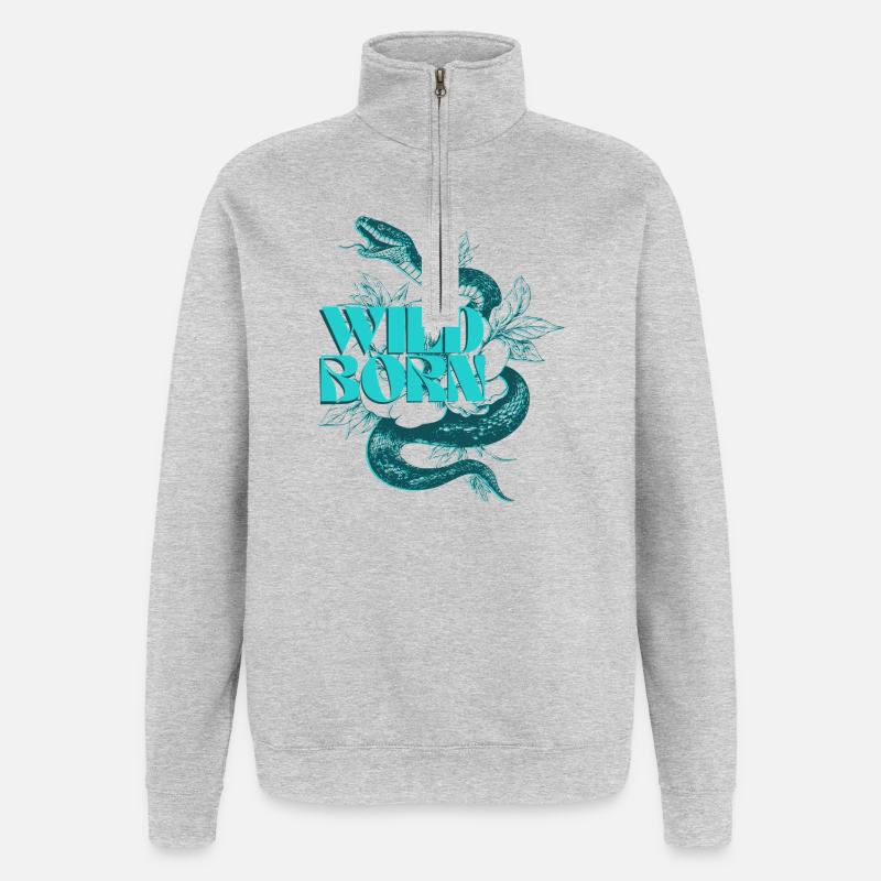 Wild Born Snake Botanisches Design - Quarter-Zip-Sweatshirt - Grau meliert