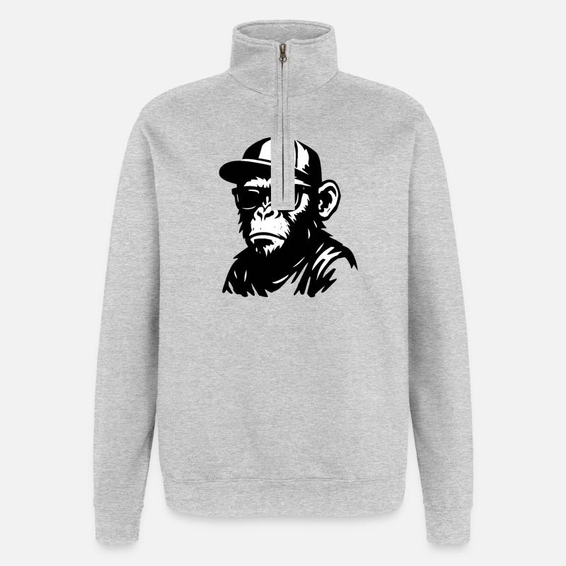 Urban Monkey Graffiti Design - Quarter-Zip Sweatshirt - heather grey