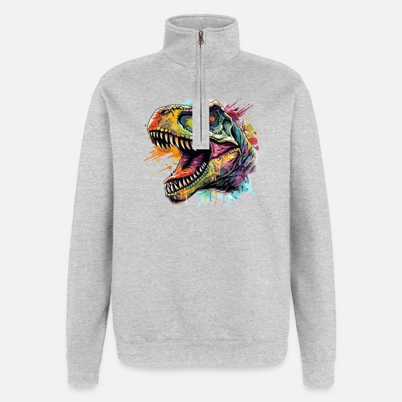 Dino Neon Kunst Design - Quarter-Zip-Sweatshirt - Grau meliert